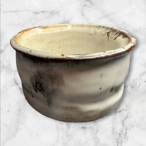Ceramic drip glazed pottery bowl with felted bottom cream,white, brown 5 inches